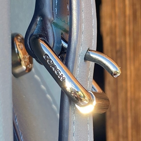 Coach NY Grace Crossbody Satchel in Striking Blue-Gray Leather with Black Edges - Picture 6 of 14